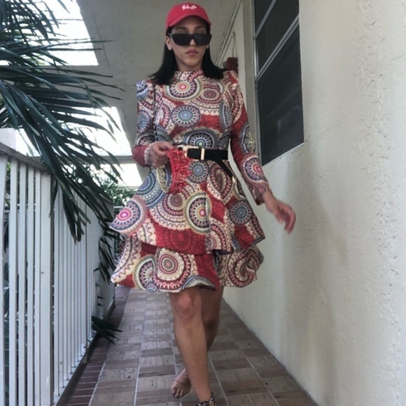 Mi Multi Colored Print Flared Dress - Picture 3 of 5